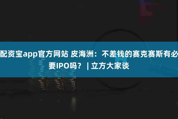 配资宝app官方网站 皮海洲：不差钱的赛克赛斯有必要IPO吗？ | 立方大家谈